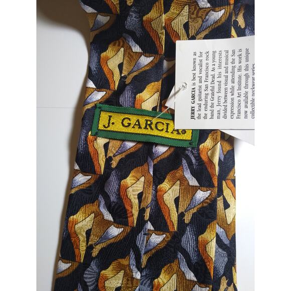 Jerry Garcia Stonehenge Gold Black Pattern Silk Neck Tie With Tag Mens Neckwear - Picture 3 of 3